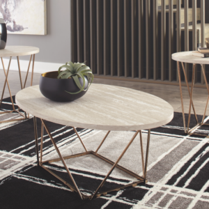Ashley 3 Pc Table Set - White Marble