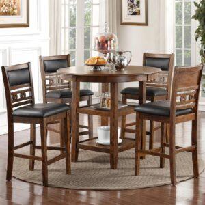 American Wholesale 5 Pc Counter Height Dinette - Medium Brown Wood