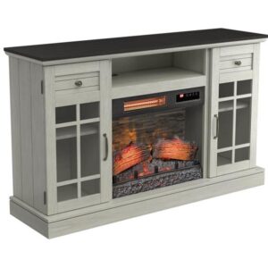 Twin Star TV Stand with Fireplace - Whitewash