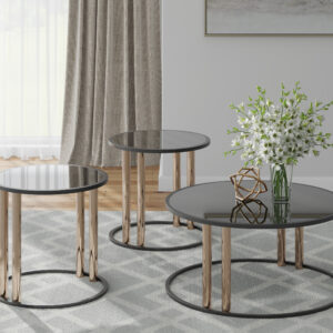Ashley 3 Pc Table Set - Black/Gold