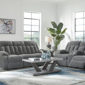 Ashley Power Reclining Sofa and Loveseat - Steel