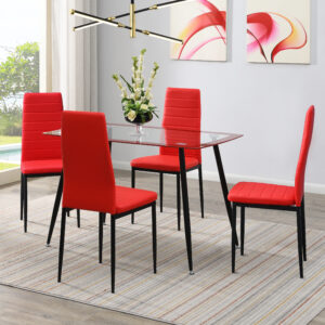 United Import and Export 5 Pc Dining Set - Red Glass