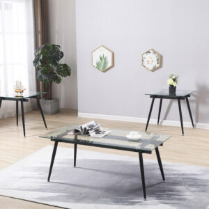 United Import and Export 3 Pc Table Set - Clear Glass