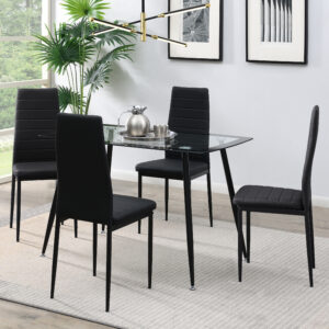 United Import and Export 5 Pc Dining Set - Black Glass