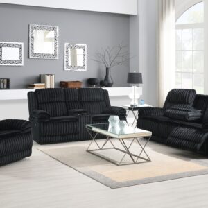 United Import and Export Reclining Sofa and Loveseat - Black Corduroy