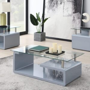 United Import and Export 3 Pc Table Set - Clear Glass
