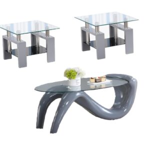 United Import and Export 3 Pc Table Set - Clear Glass/Gray